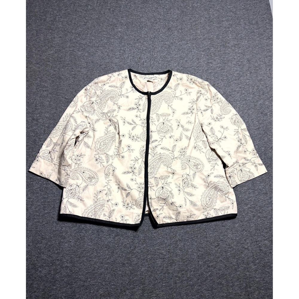 David Brooks Jacket Womens 2X Cream Cotton Embroidered Paisley Classic Casual